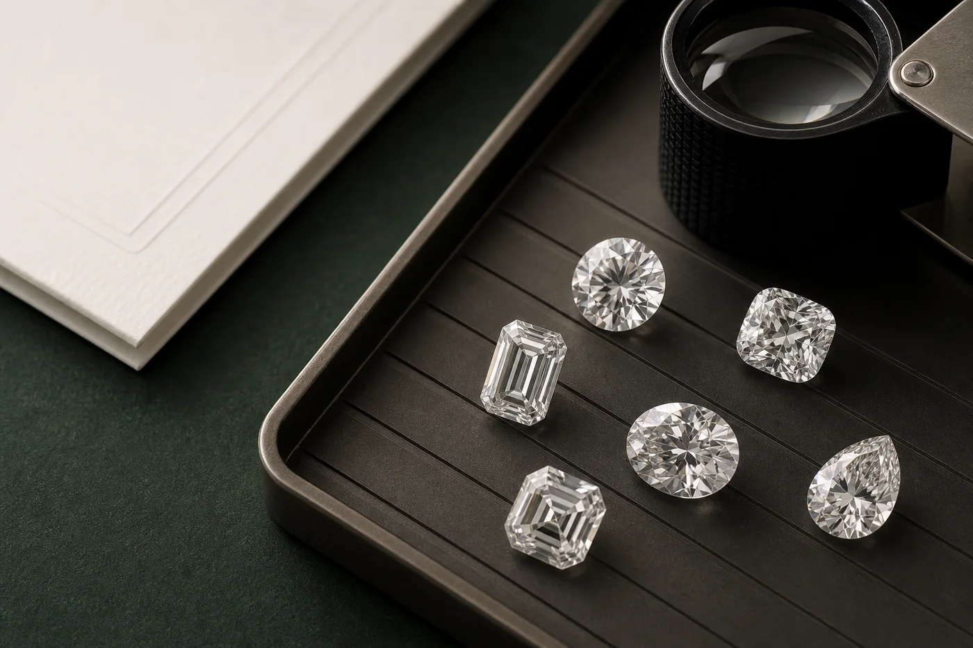 Illustrative loose laboratory-grown diamonds arranged for professional sourcing review